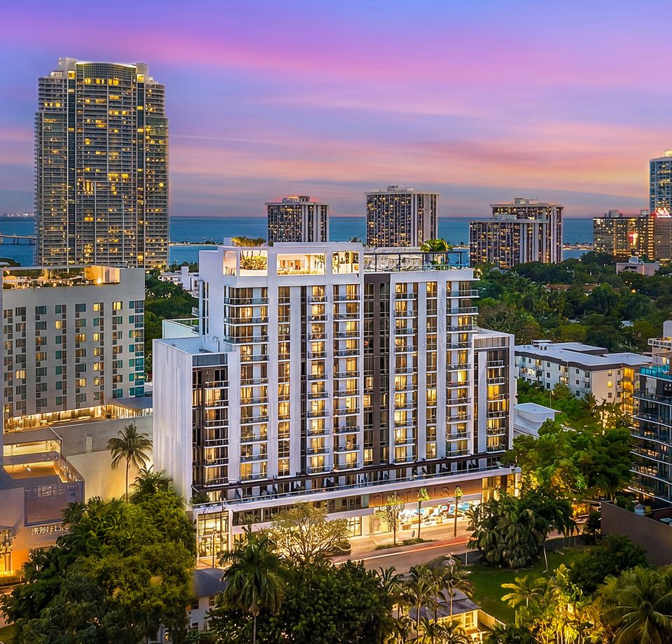 Artist rendering of DOMUS Brickell Park at dusk, Brickell, Miami